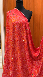 Red Bhandhini Pure Cotton Mirror Dupatta