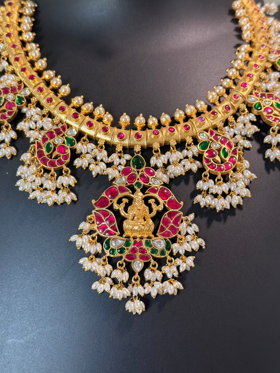 Temple Jewelry -Heavy Jadau Kundan Lakshmi Guttapusalu Necklace set