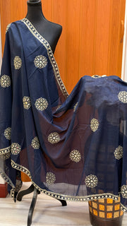 Navy Blue Dupatta with Gold Zari work