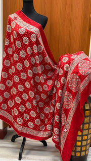 Red Pure Cotton Ajrakh Print Mirror Dupattas