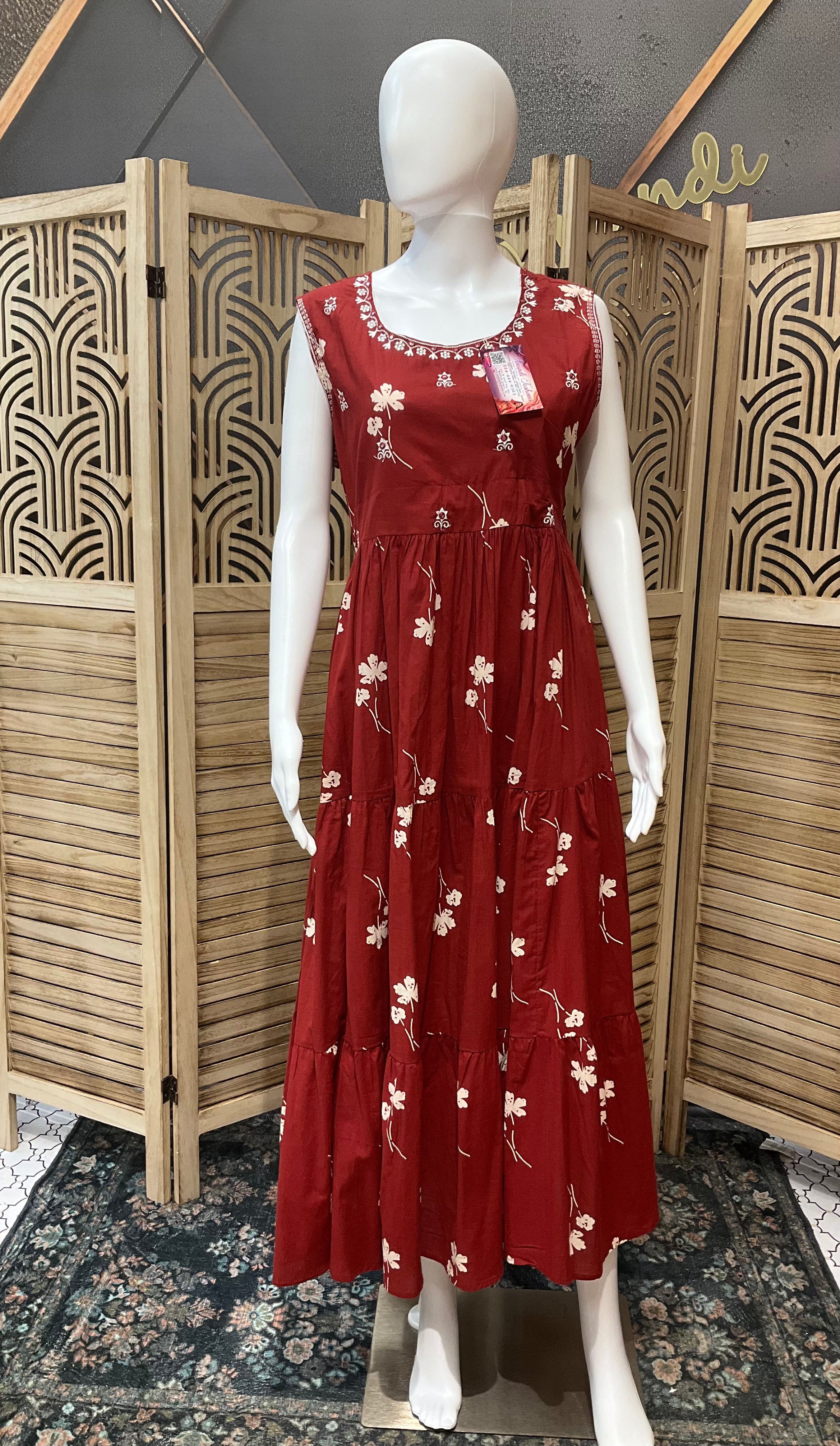 Maroon - Pure cotton long frock