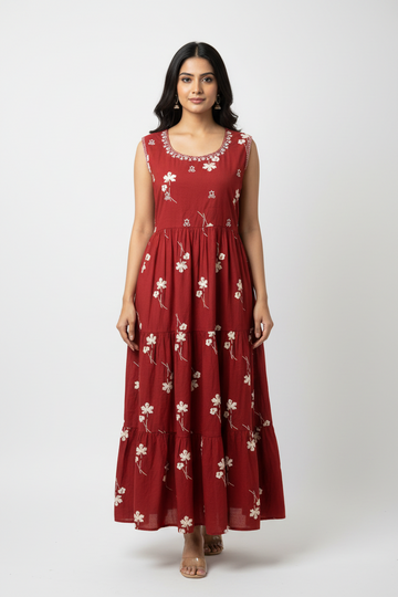 Maroon - Pure cotton long frock