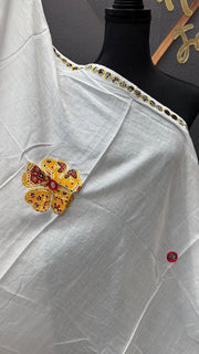 White Pure Cotton mirror dupatta -  - Anandi Fashions