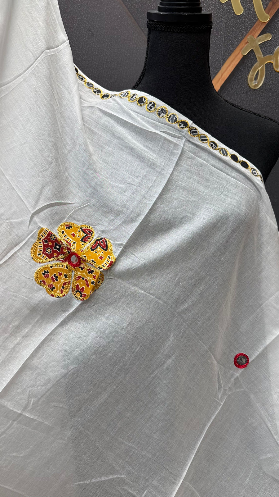 White Pure Cotton mirror dupatta -  - Anandi Fashions