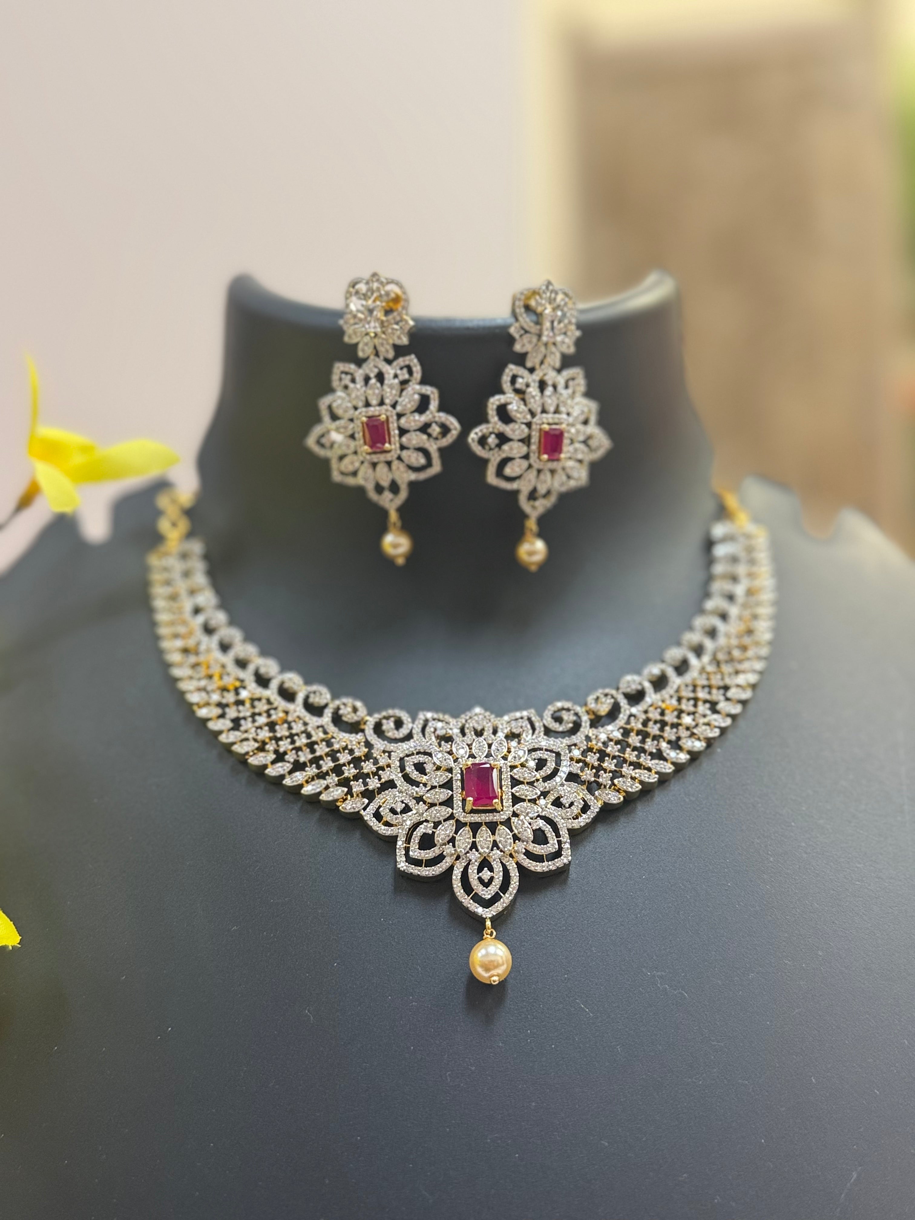 CZ Necklace set with Changeable stones