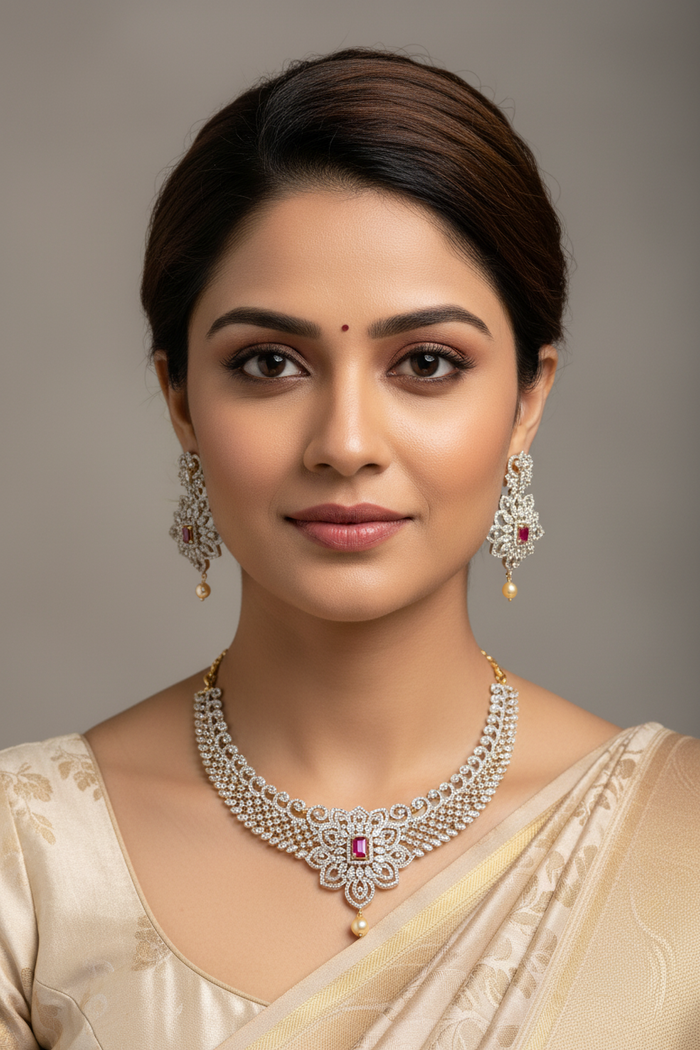 CZ Necklace set with Changeable stones