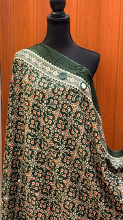 Green Pure Cotton Mirror Dupatta- Orange Print
