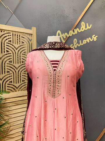Size 48- Plus Size Pink Long Party wear Dress