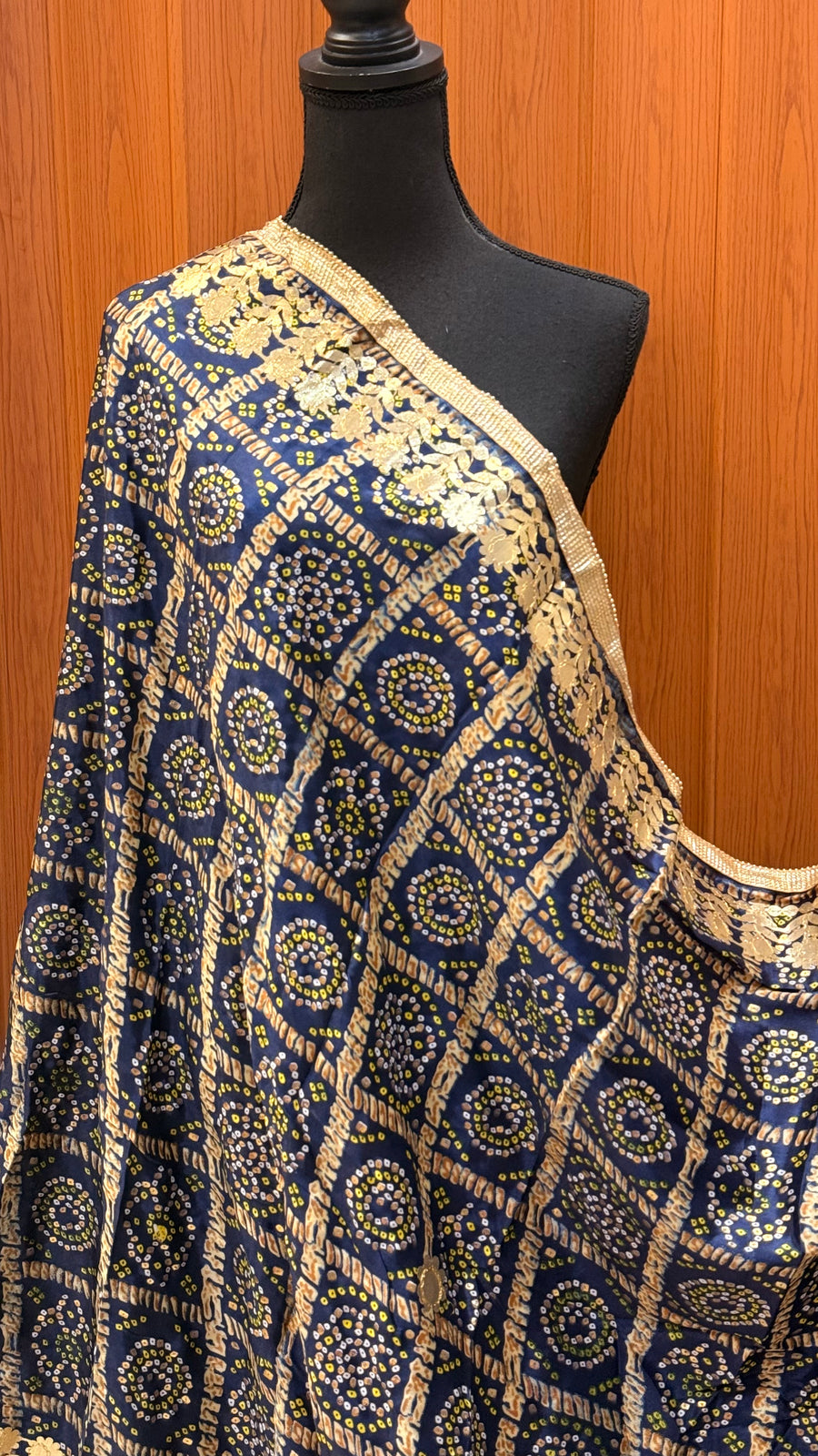 Navy Blue Bandhini Silk Dupatta