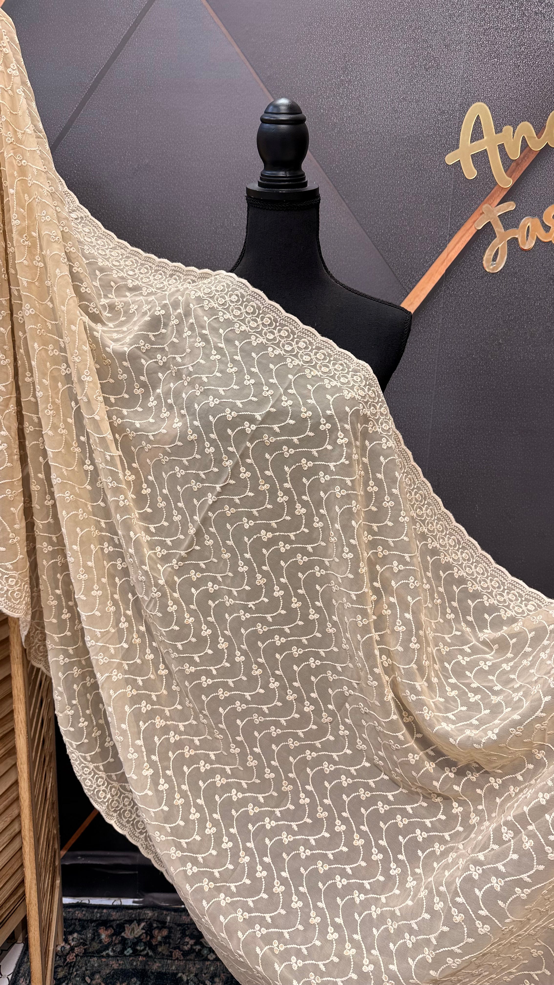 Women's Beige Georgette Chikankari Dupatta - Women - Dupatta - Anandi Fashions