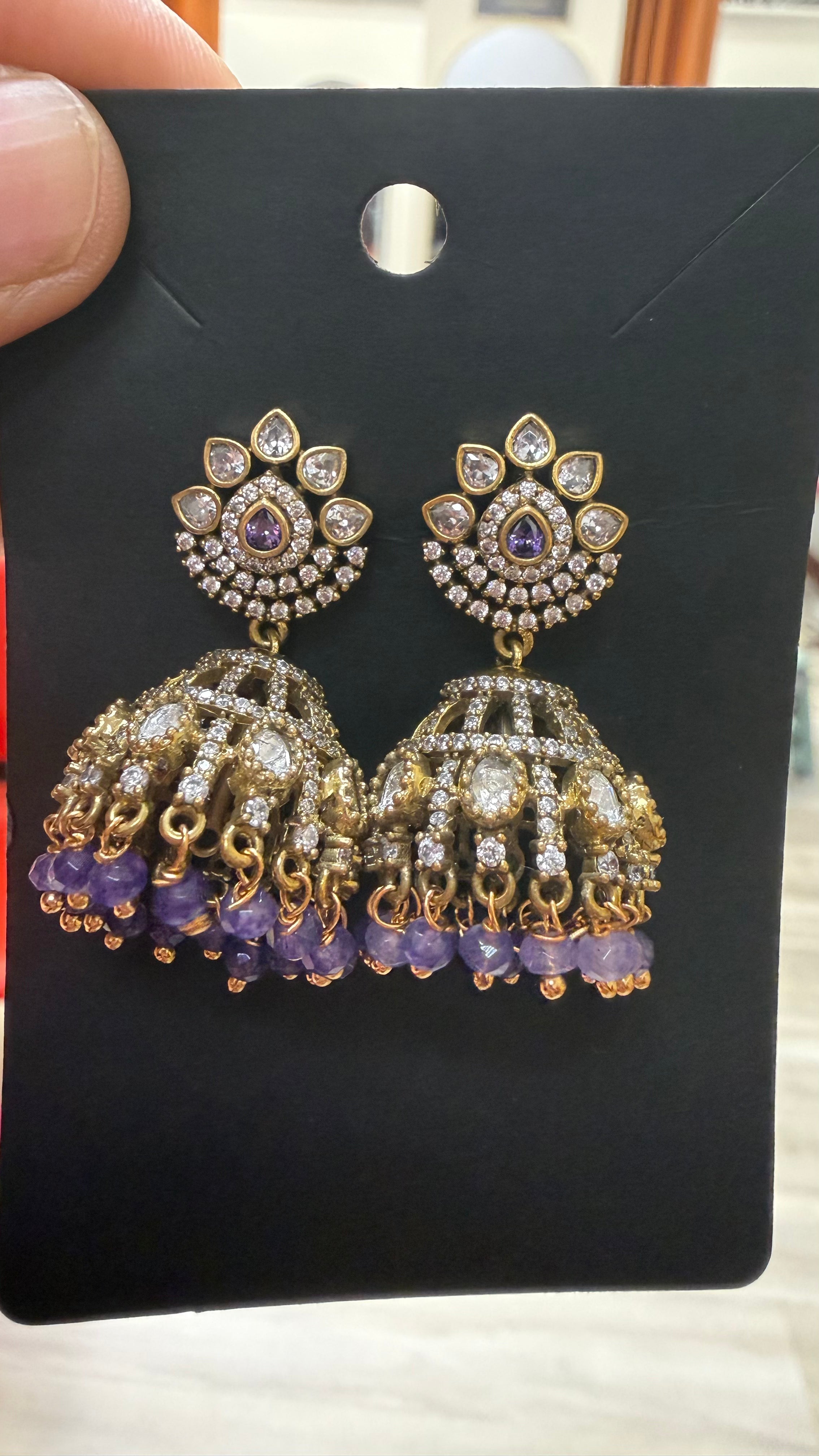 Victorian Jhumkas/Earrings- Purple beads