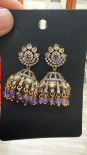 Victorian Jhumkas/Earrings- Purple beads