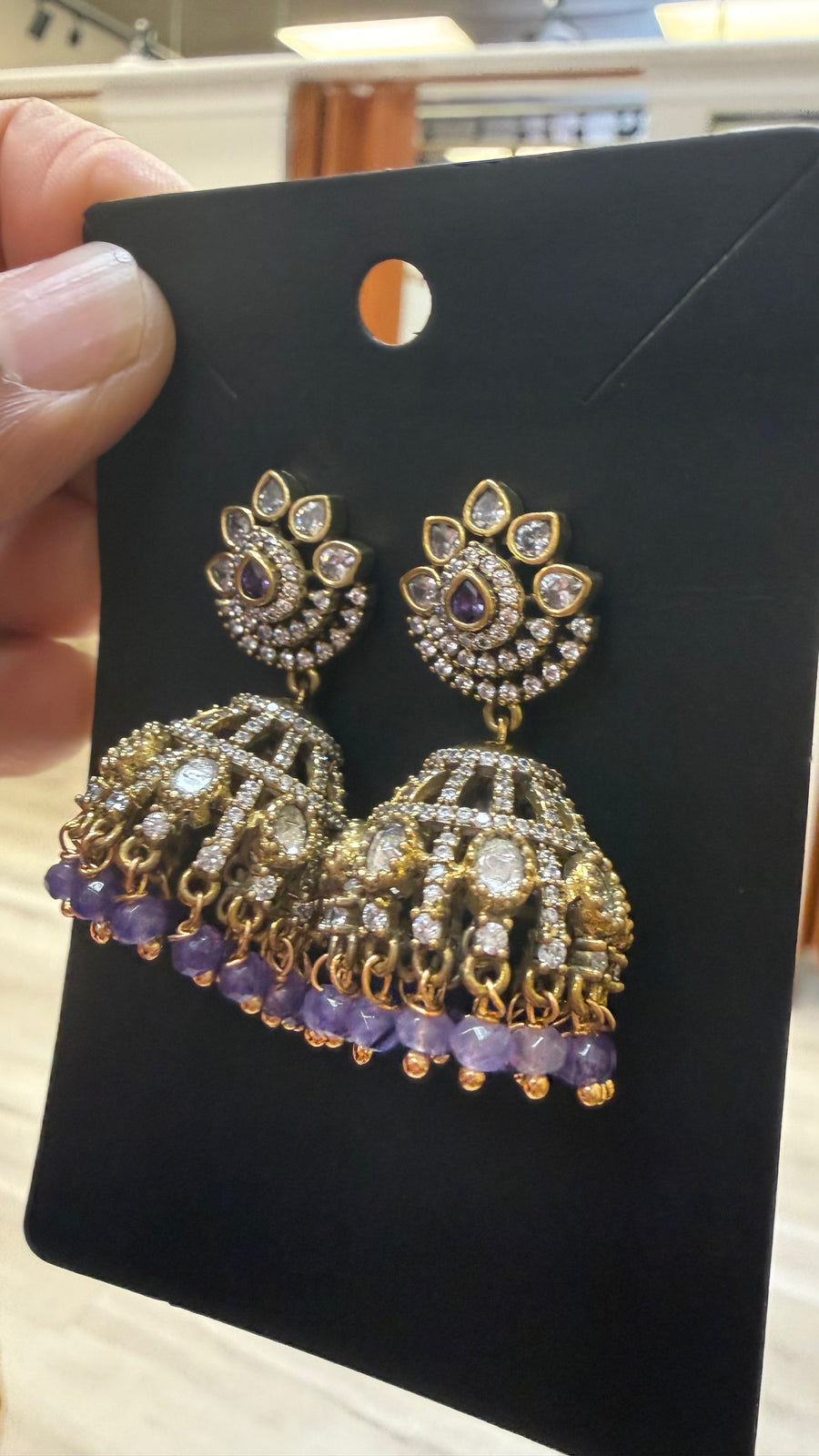 Victorian Jhumkas/Earrings- Purple beads