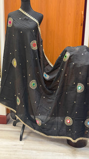 Black Color Silk Dupattas with Mirrors