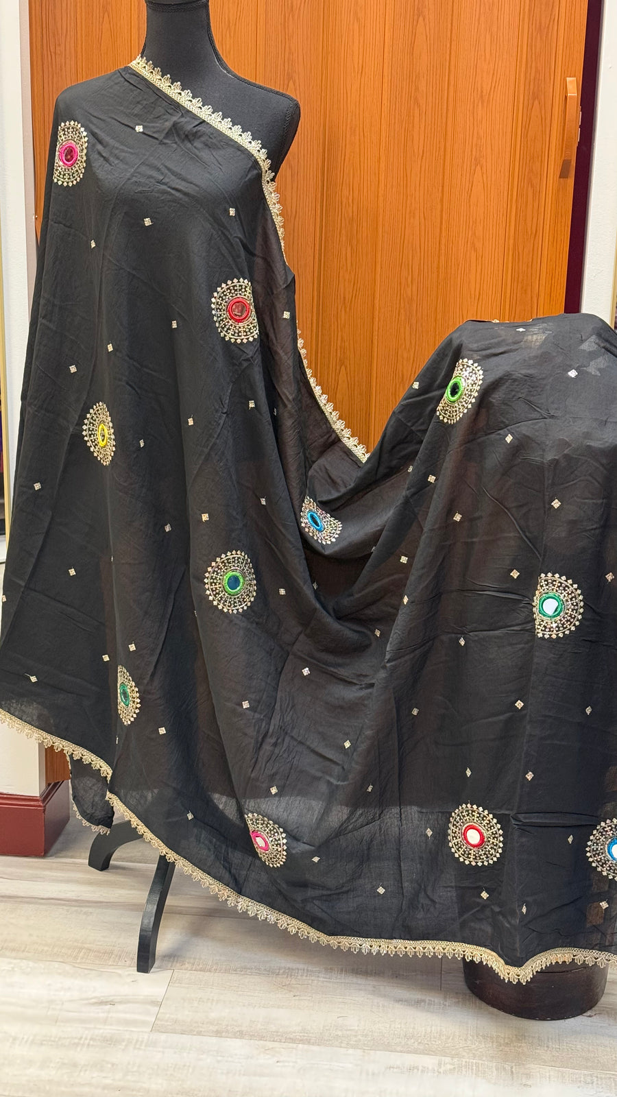 Black Color Silk Dupattas with Mirrors