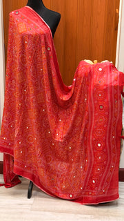 Red Bhandhini Pure Cotton Mirror Dupatta