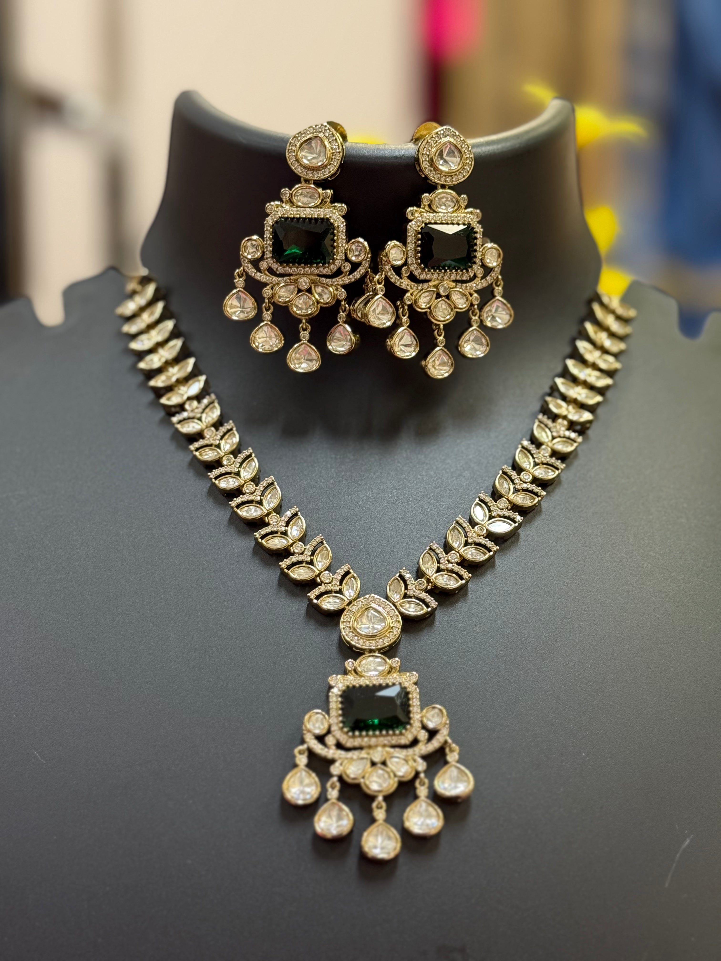 Kundan Necklace set with Emerald Stone