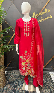 Pink Georgette Kurti Set with Patch Work - Party Wear