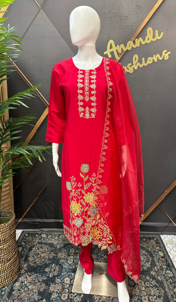 Pink Georgette Kurti Set with Patch Work - Party Wear