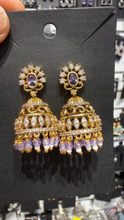 Gold Finish Jhumkas in Purple