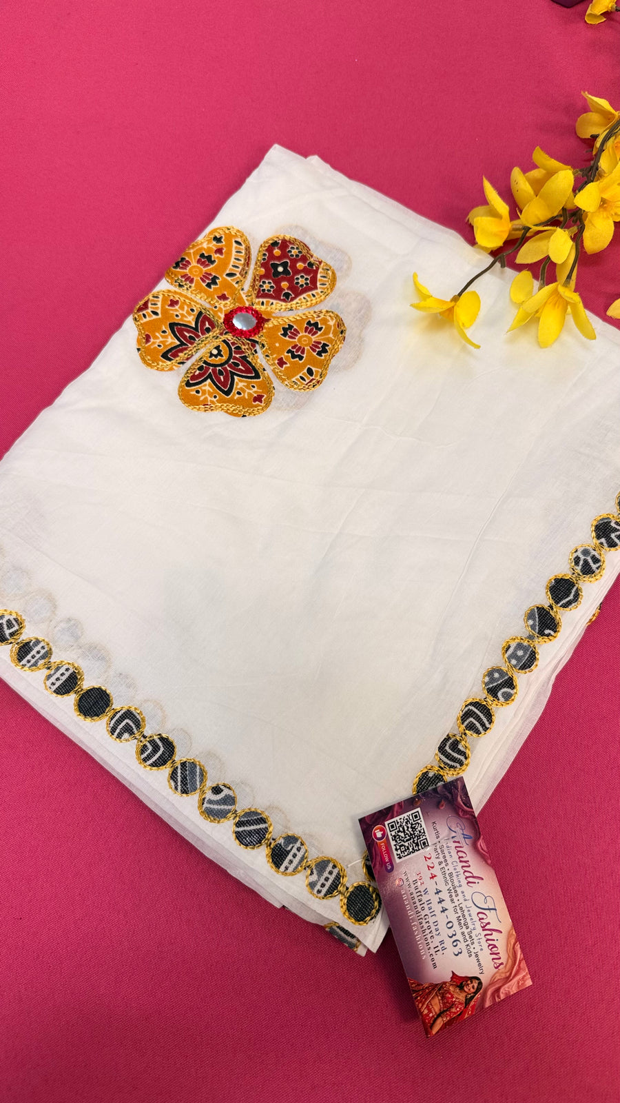 White Pure Cotton mirror dupatta -  - Anandi Fashions