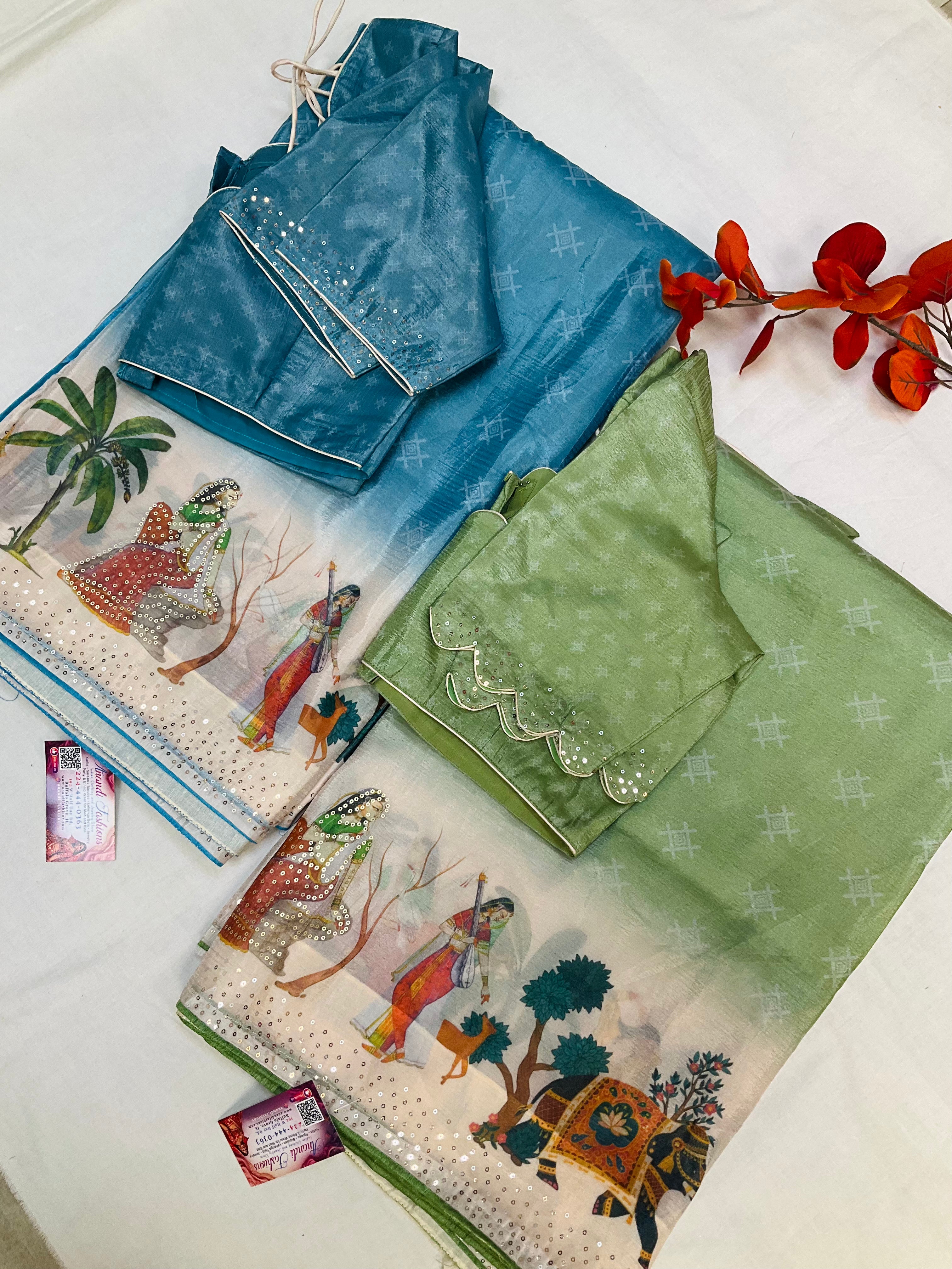 Light Weight Party wear saree with Sttiched blouse- fall pico done