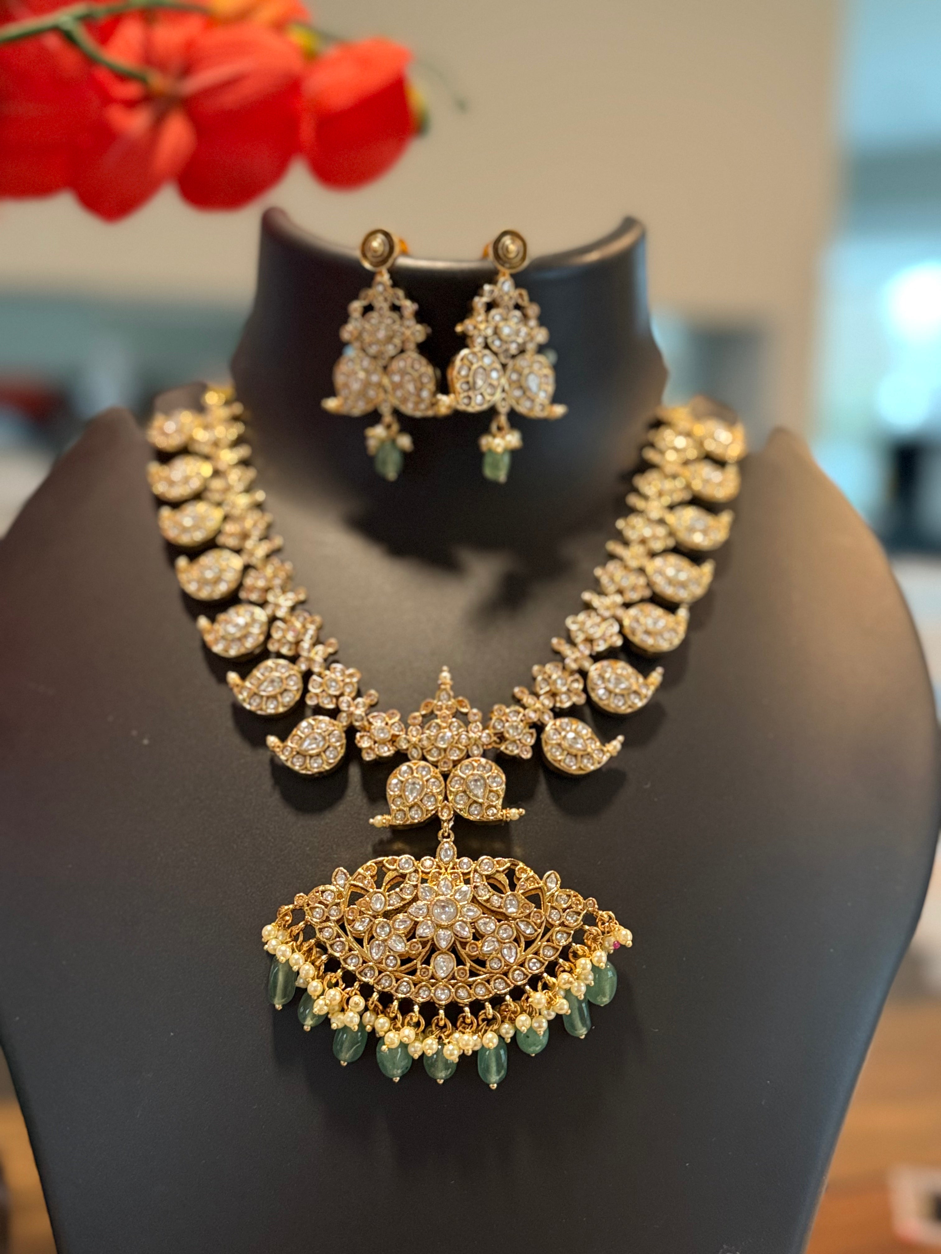 Mango Design - Jadau Kundan Necklace set- 2 colors- Reversible