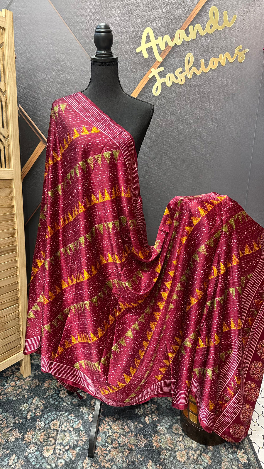 Wine color Crape Silk Dupatta