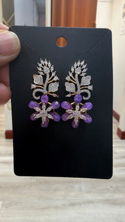 CZ Earrings with Purple beads
