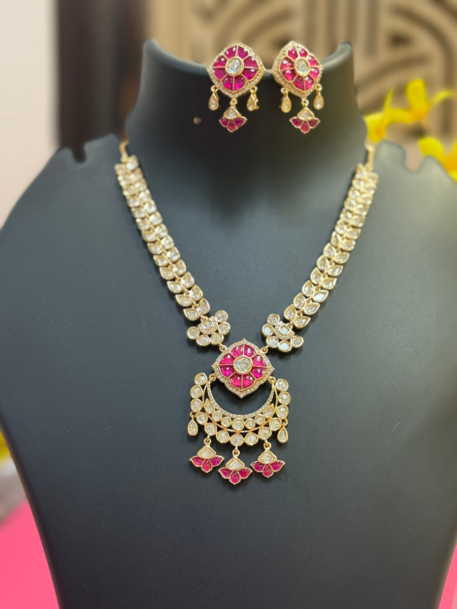 Pink Kundan Necklace Set