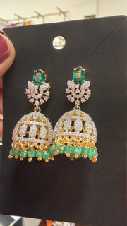 CZ Jhumkas/Earrings - Emerald