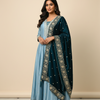 Size 50 - Plus Size Blue Long Anarkali Dress