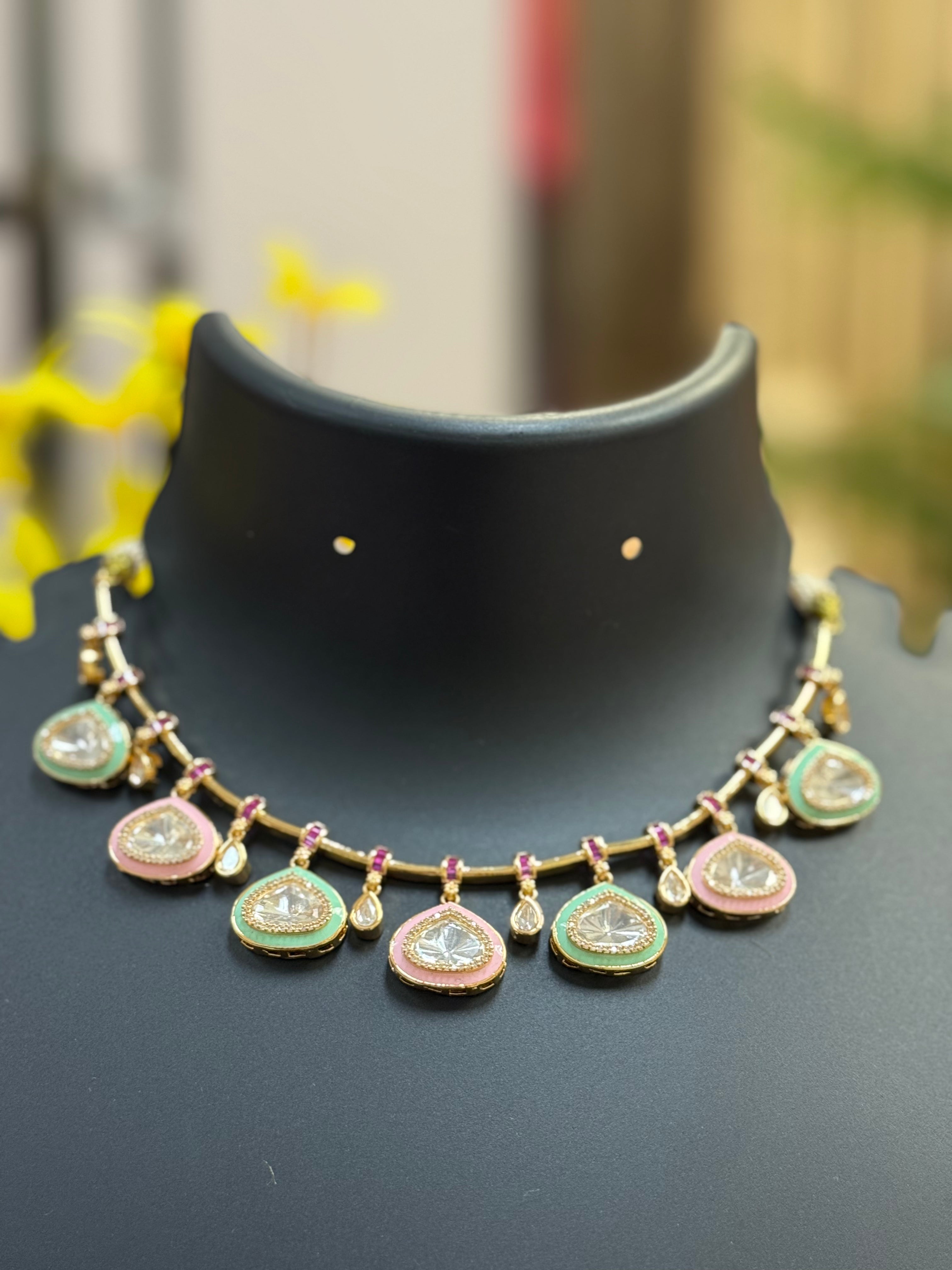 Pastel Color - Modern Design Kundan Necklace set