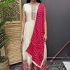 Teenage Girls- Party Wear White Long Dress with Bandhani Dupatta