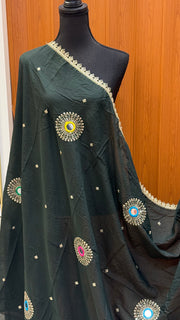 Dark Green Color Silk Dupattas with Mirrors