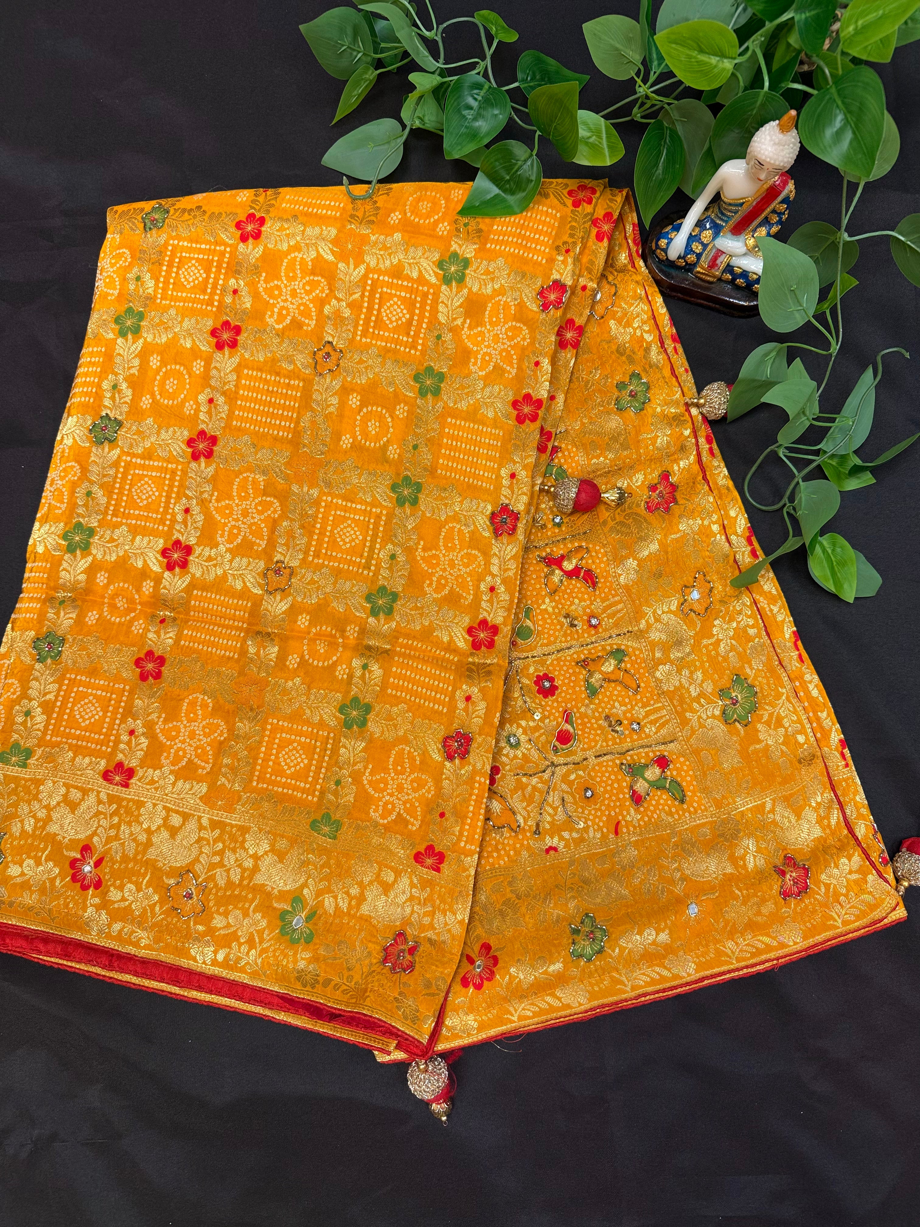 Premium Quality- Bhandhini Weaving Saree in Mango Yellow