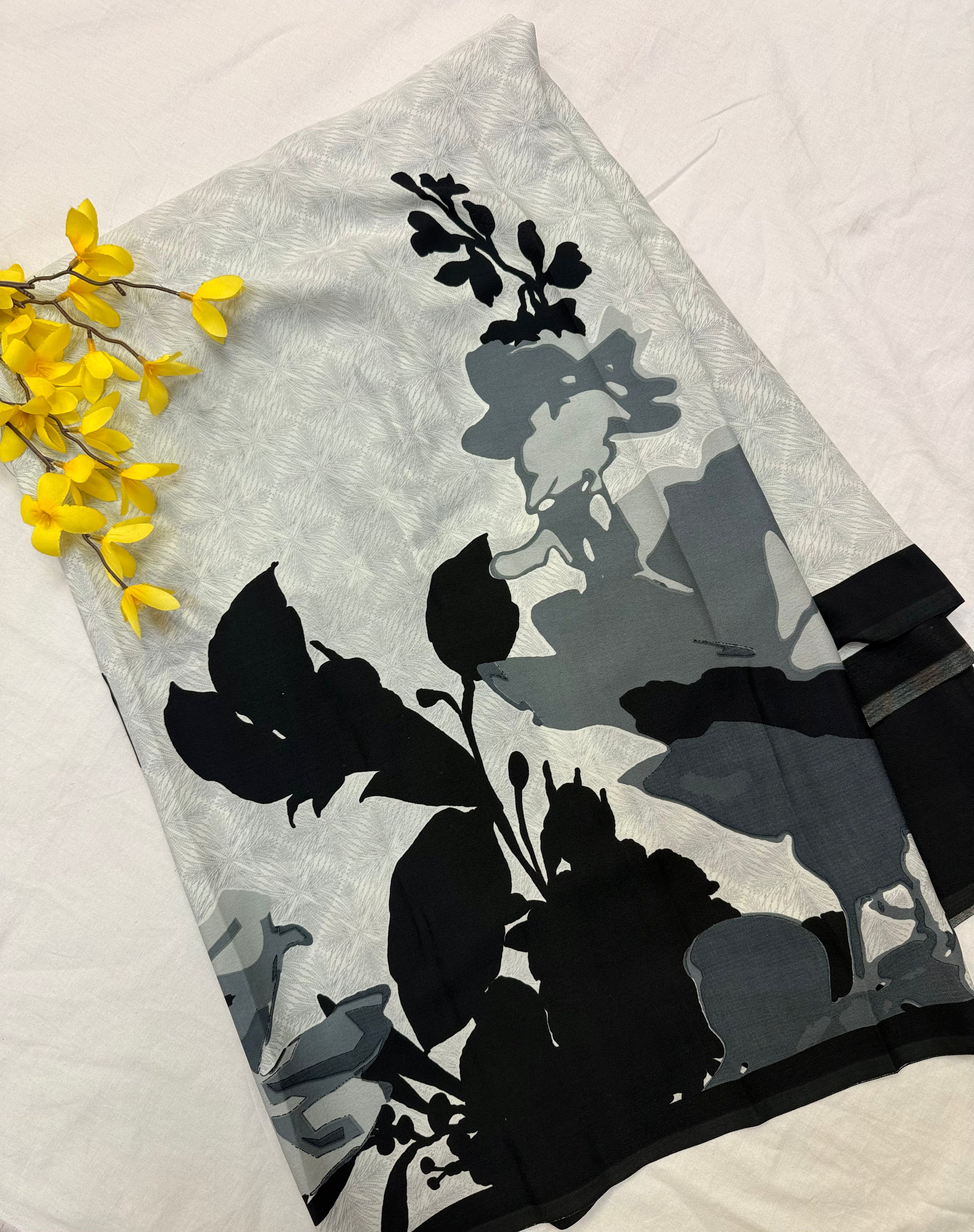 Half White and Black - Satin Silk Saree