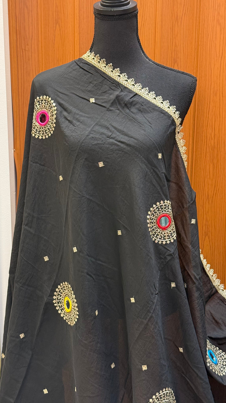 Black Color Silk Dupattas with Mirrors