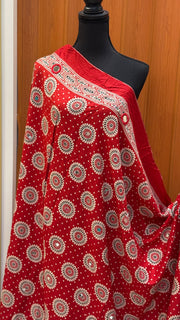 Red Pure Cotton Ajrakh Print Mirror Dupattas