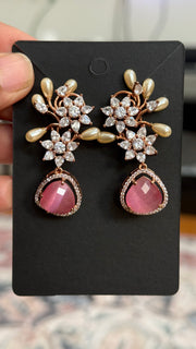 Designer AD Earrings with Baby Pink Stone - Jewelry - Earrings - Anandi Fashions