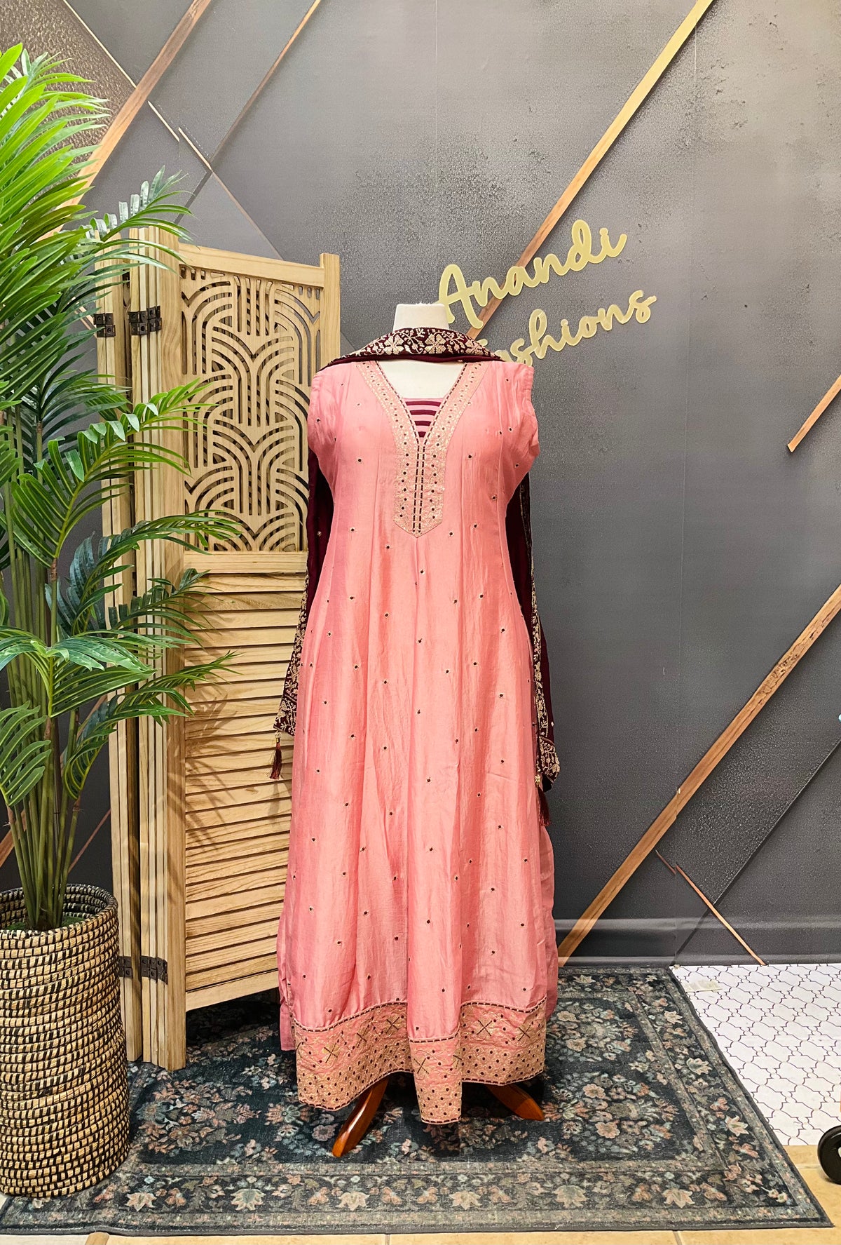 Size 48- Plus Size Pink Long Party wear Dress
