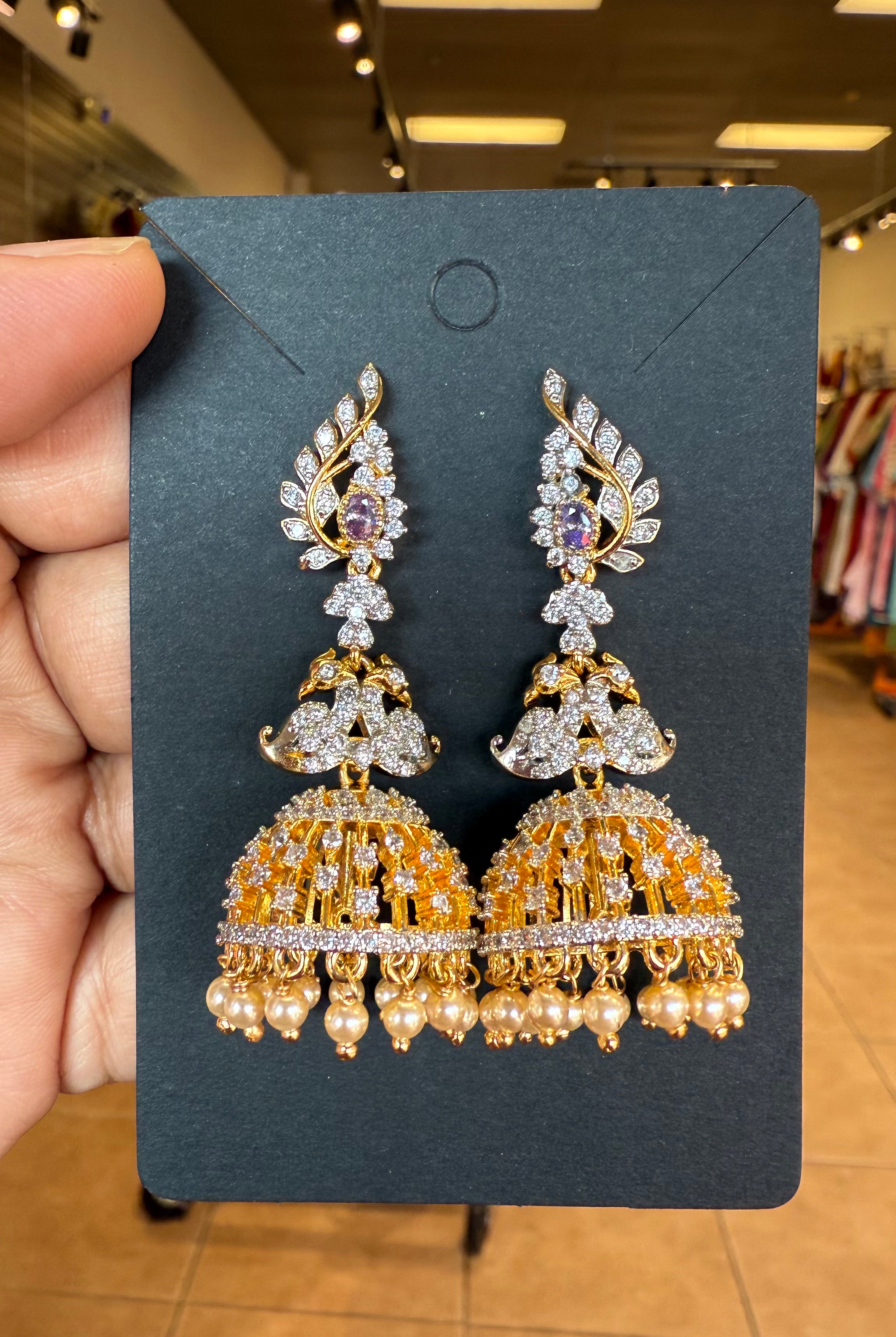 CZ Gold Finish Jhumkas/Earrings