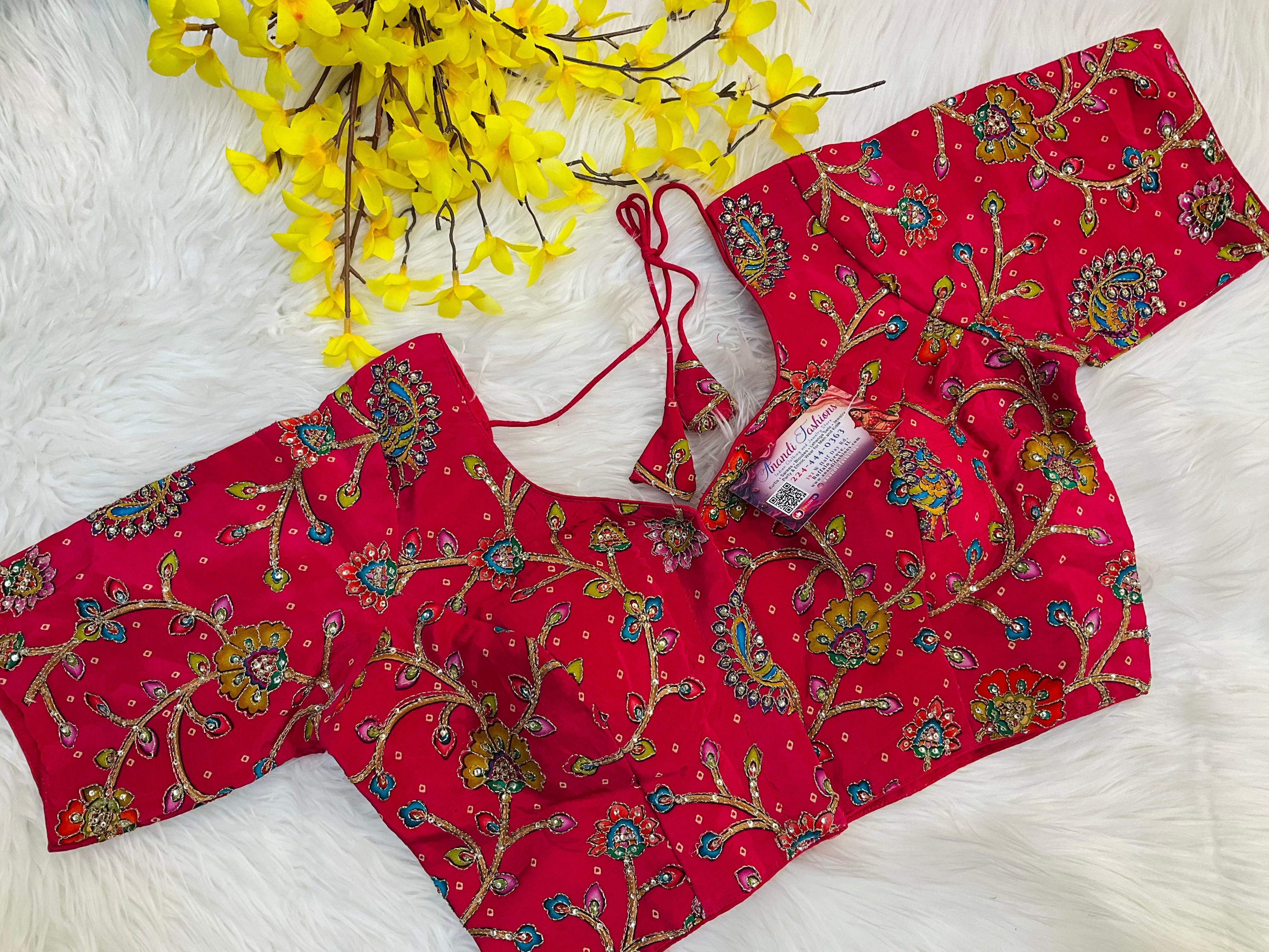 Natural Crape - Kalamkari Work Blouse - Size 40