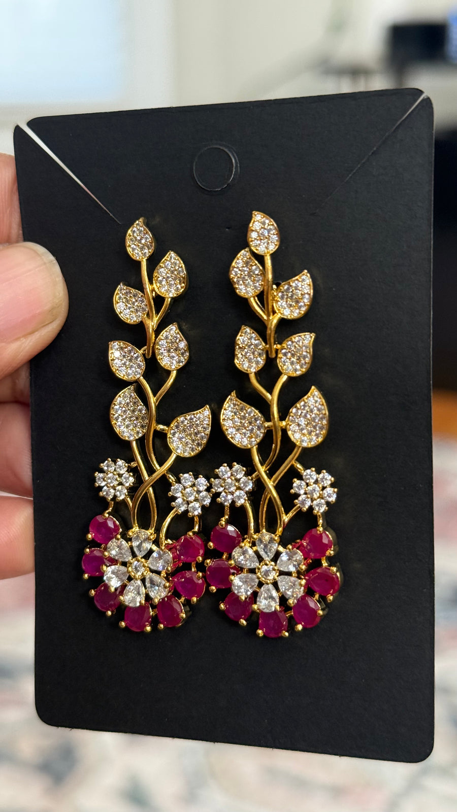 CZ Earrings with Ruby Stones - Jewelry - Earrings - Anandi Fashions
