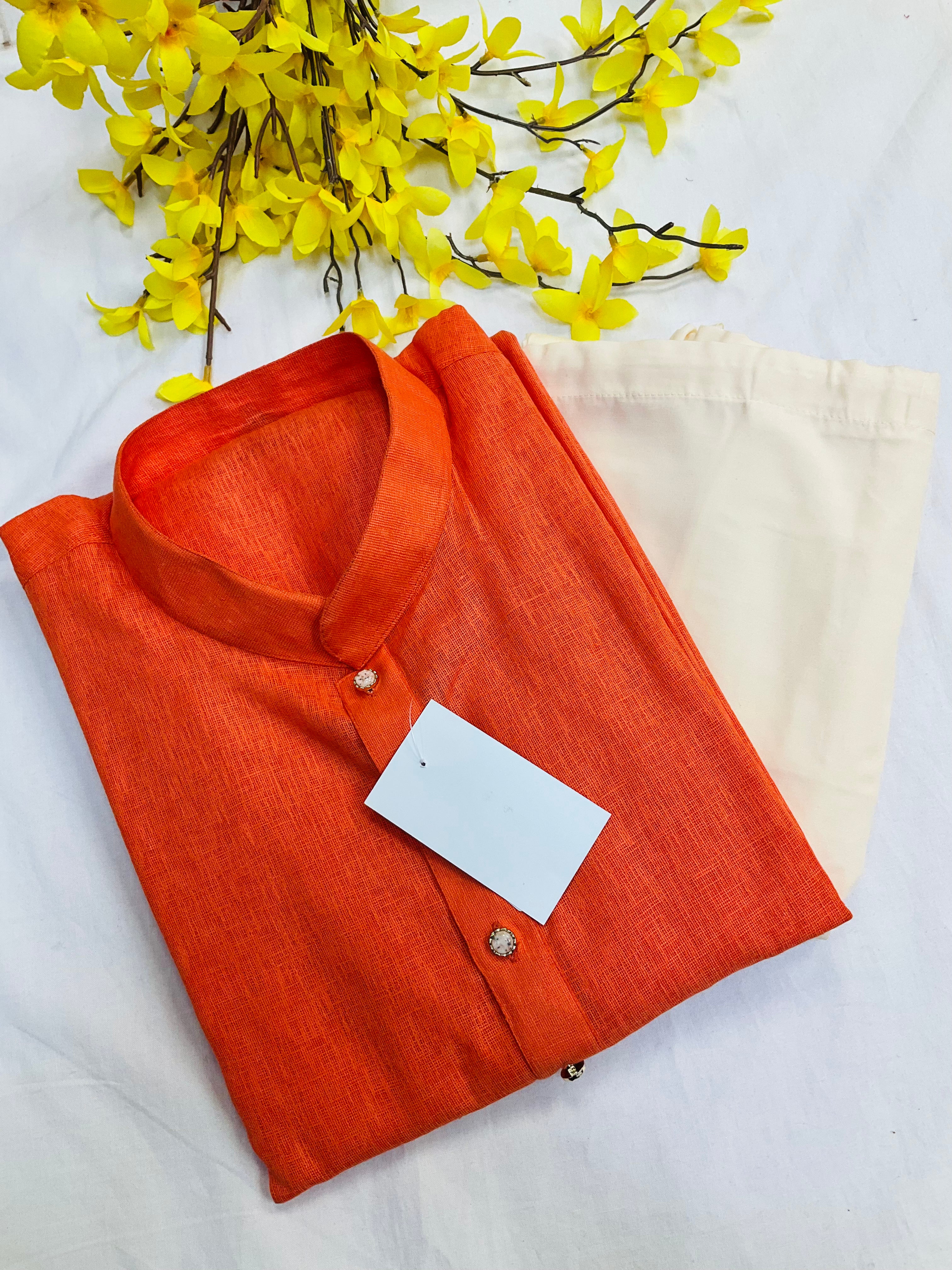 Plus size 50- orange cotton kurta set for men