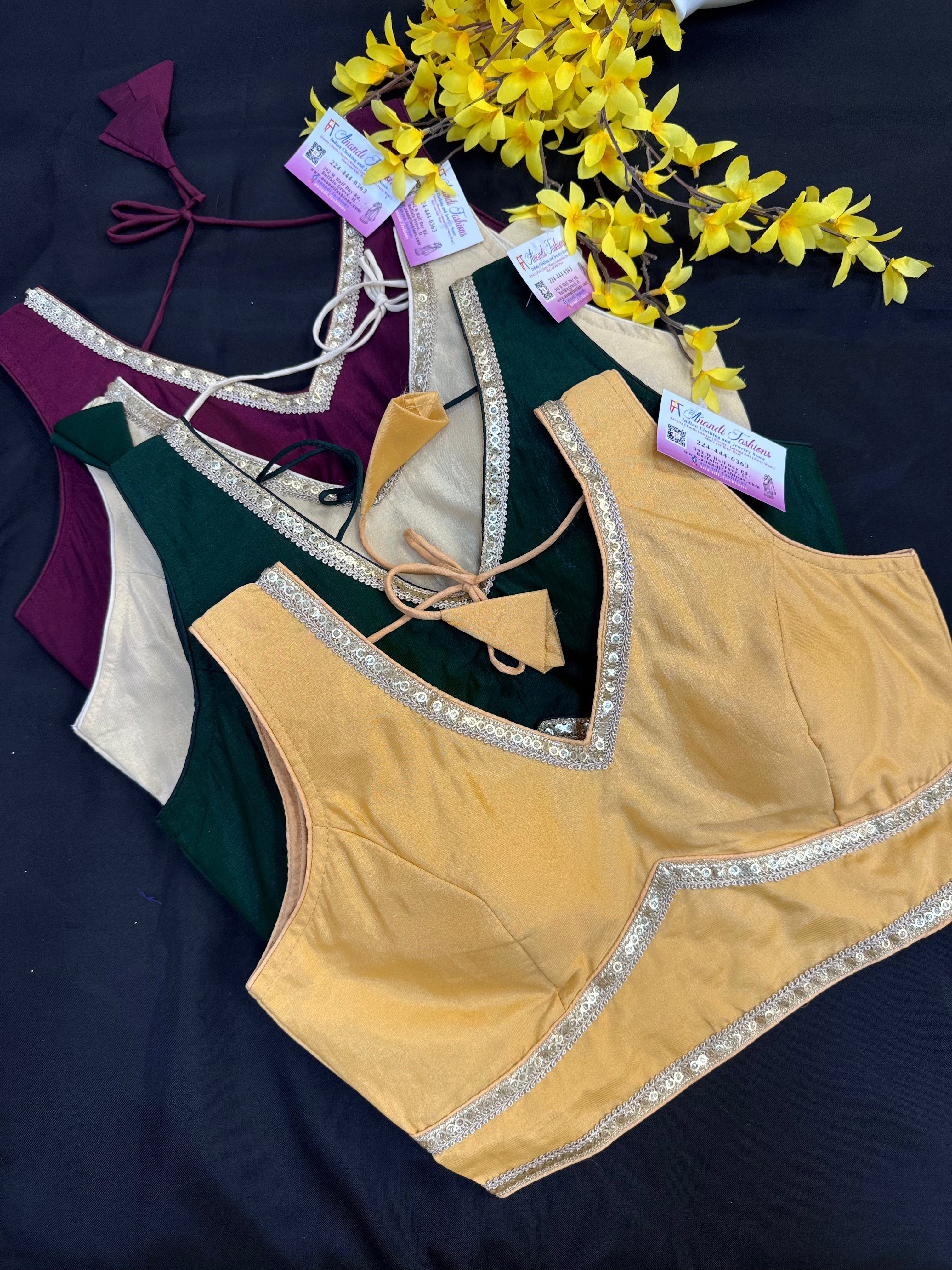 Plain Blouses with Gold Border- Size 38