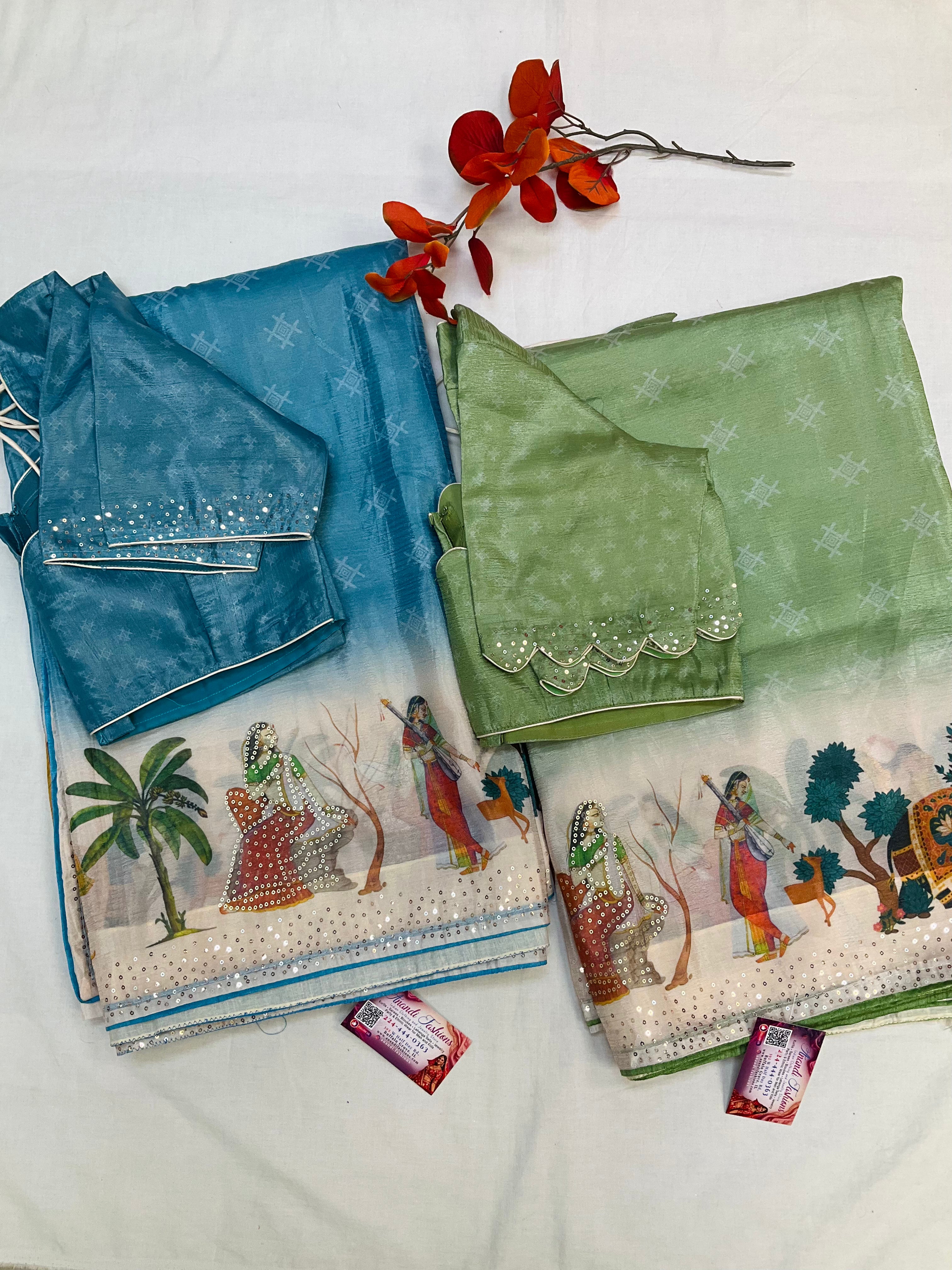 Light Weight Party wear saree with Sttiched blouse- fall pico done