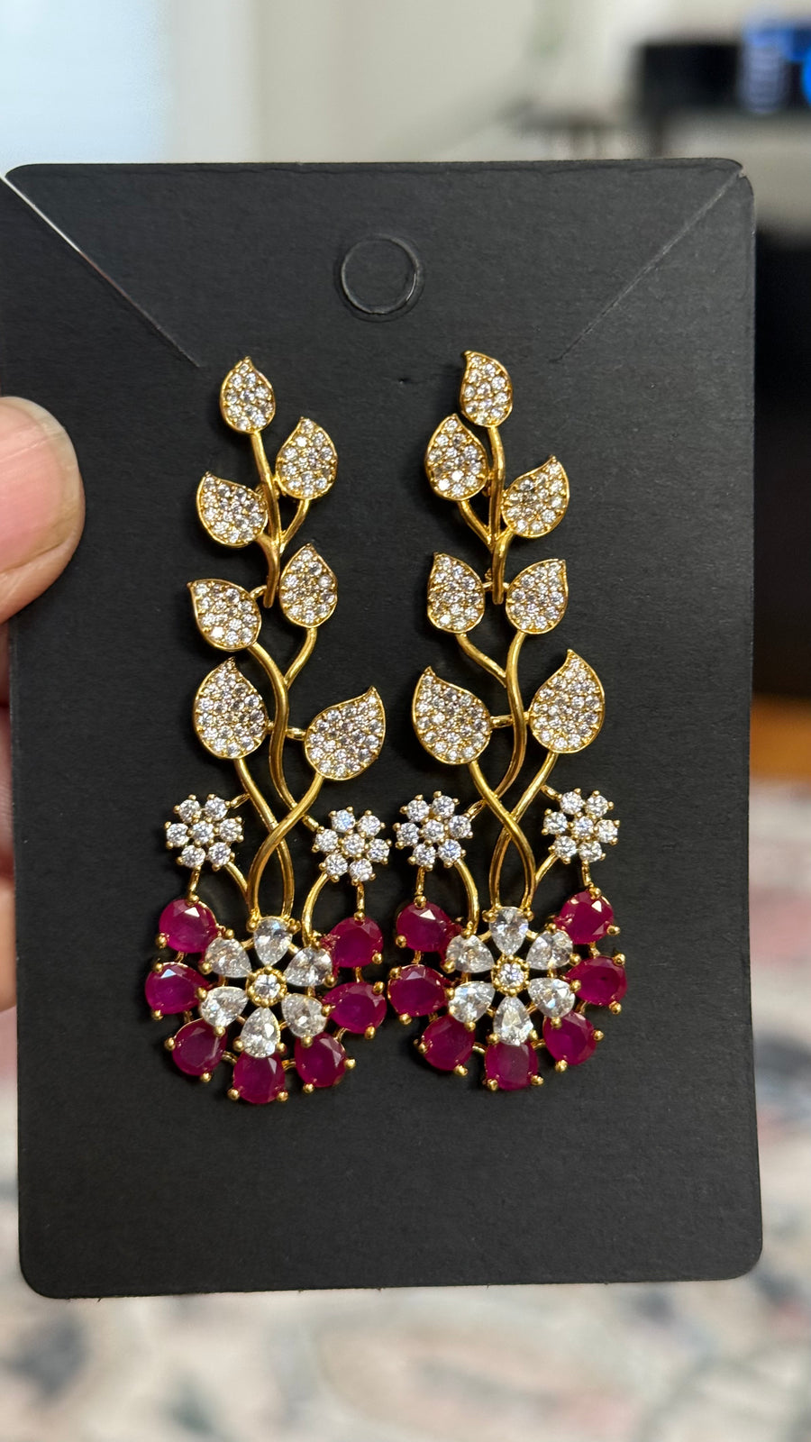 CZ Earrings with Ruby Stones - Jewelry - Earrings - Anandi Fashions