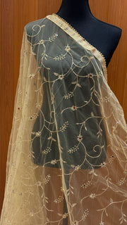 Gold Net Dupatta with beads border