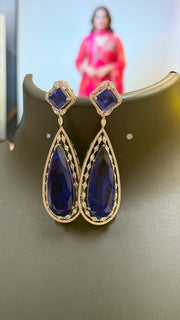 CZ stones Silver Long Earrings Voilet color